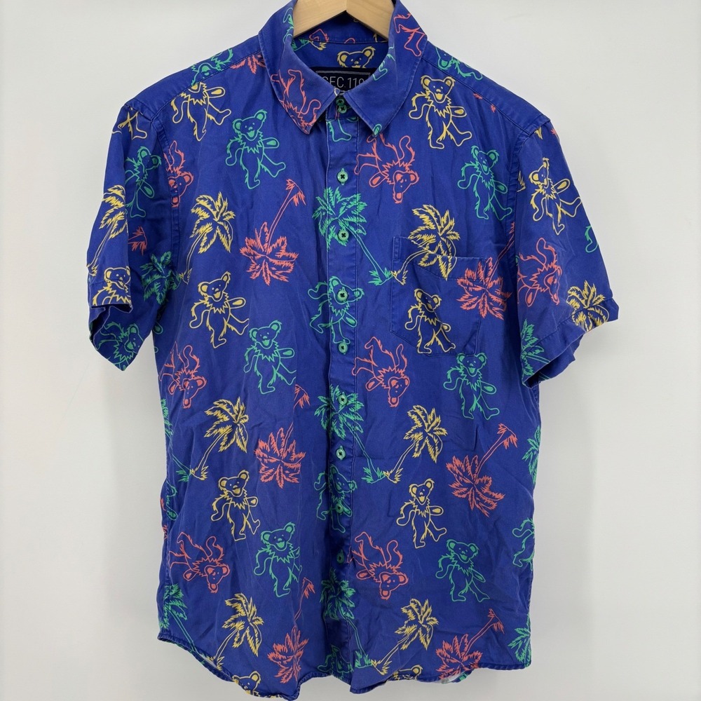 Section‎ 119 Grateful Dead Dancing Bears Hawaiian Shirt Men's M Blue Palm